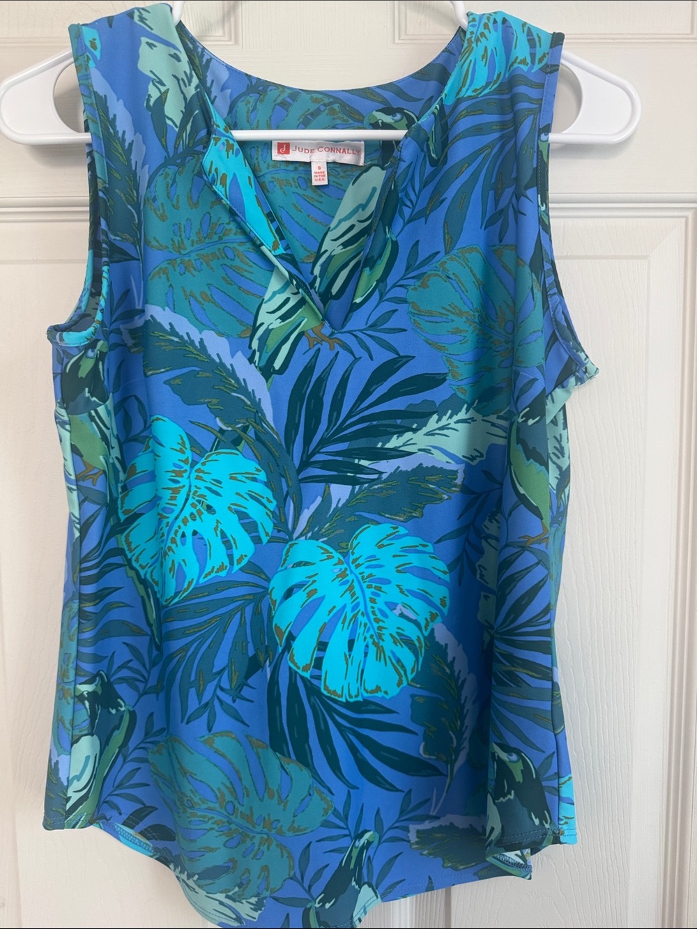 Jude Connally Teal and Blue Tropical Sleeveless Blouse
